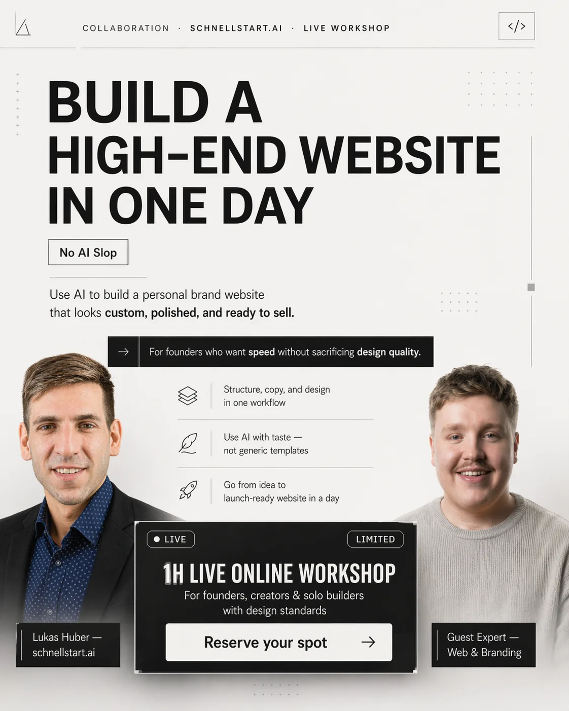 Brand & Website in 24 Stunden: Live-Webinar mit Lukas Huber, schnellstart.ai